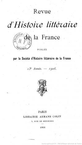 Couverture Revue d'Histoire littéraire de la France 1906