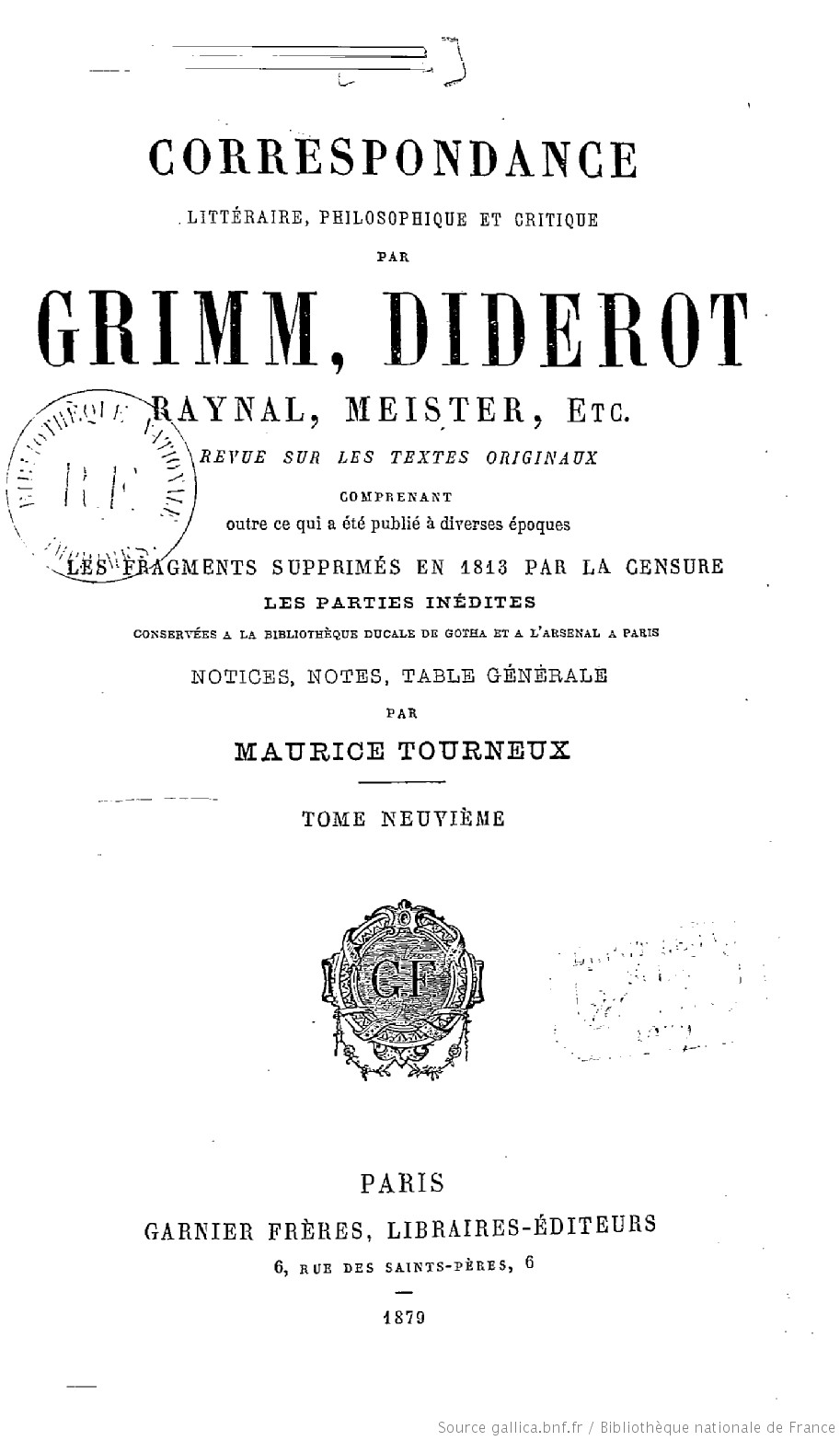 Couverture Correspondance Littéraire Tome 9