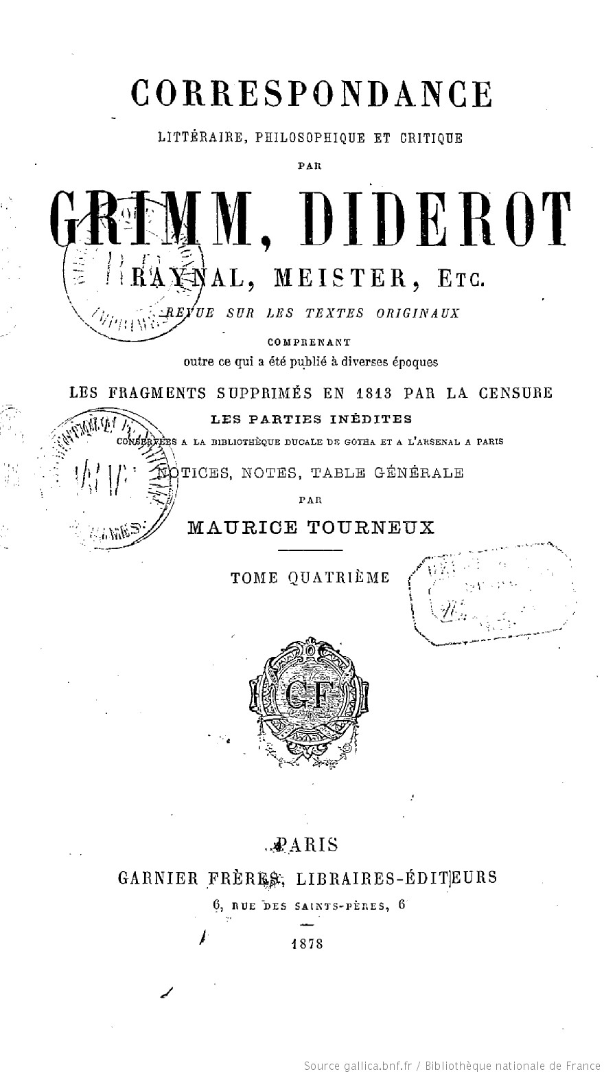 Couverture Correspondance Littéraire Tome 4